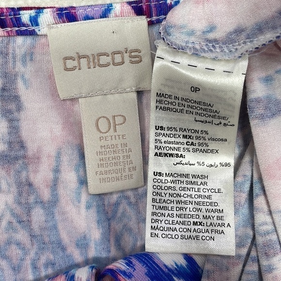 Chico's Dress Purple Pink Ikat Print Short Sleeves Stretchy Size Small 4P - Picture 12 of 12
